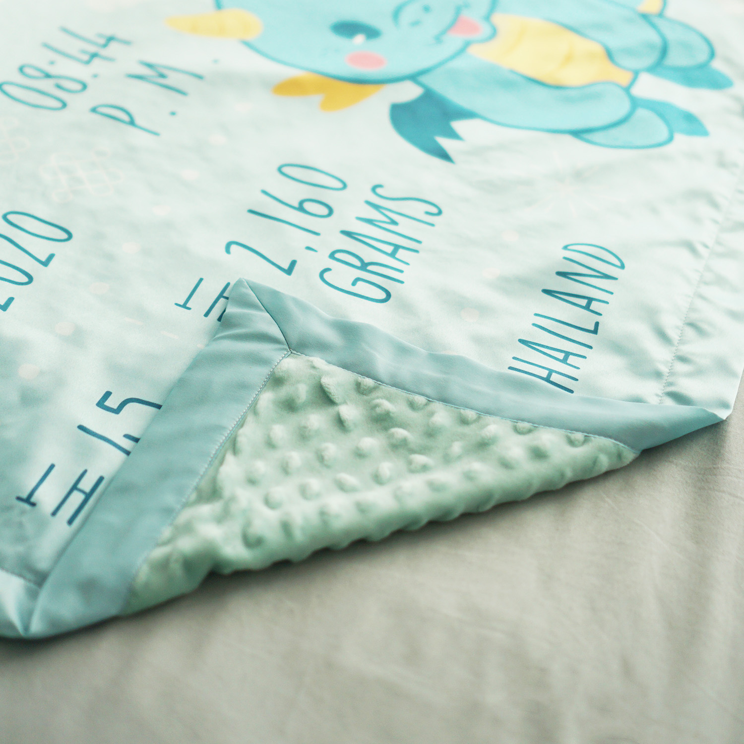 ผ้าห่มใส่ประวัติแรกเกิด ลายมังกร - Mint +รูปถ่าย