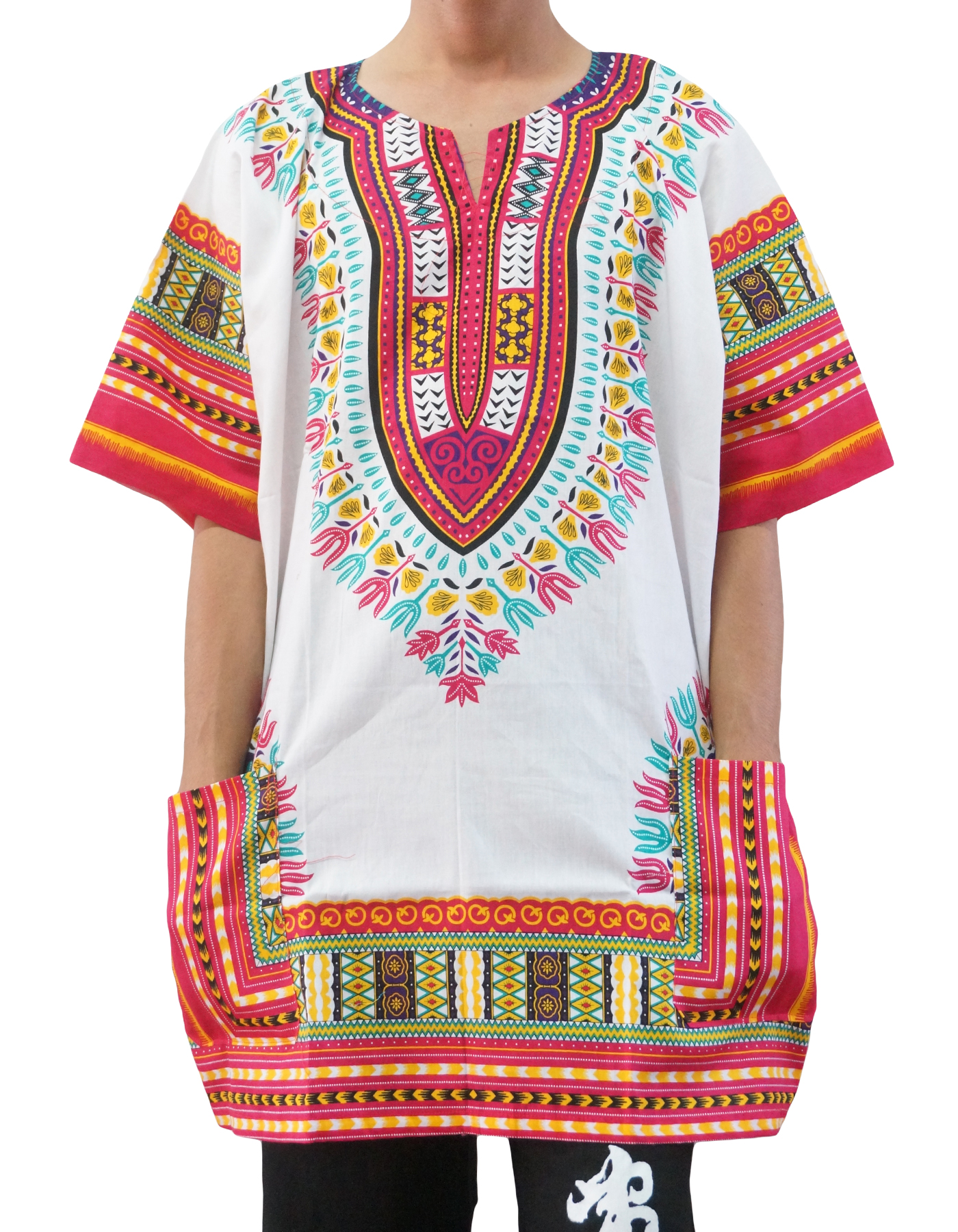 dashiki shirt เสื้อจังโก้ โบฮีเมียน เสื้อชนเผ่า เสื้อแอฟริกา เสื้อวินเทจ ผ้าcotton สี ผสมขาวชมพู