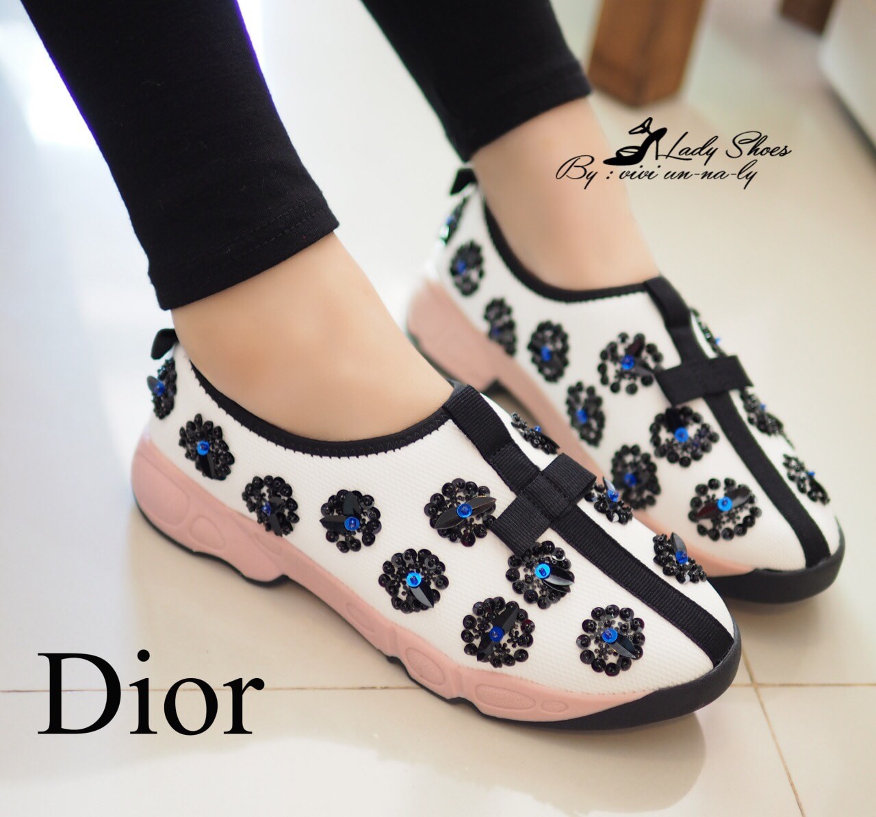 รองเท้า Dior Fusion Sneakers (สีขาวดอกดำ)