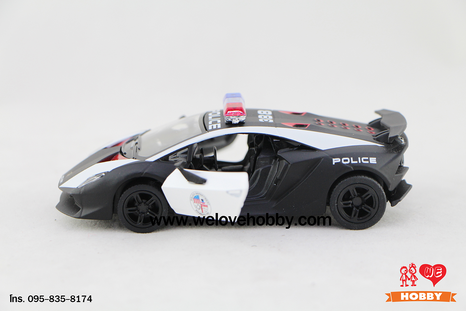 โมเดลรถตำรวจ Lamborghini Sesto Elemento สีดำ-ขาว Scale 1:38