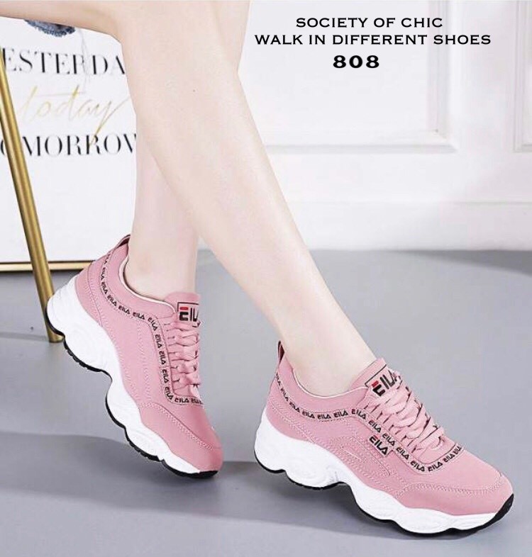 รองเท้าผ้าใบสไตล์Sportแต่งลาย (สีชมพู)