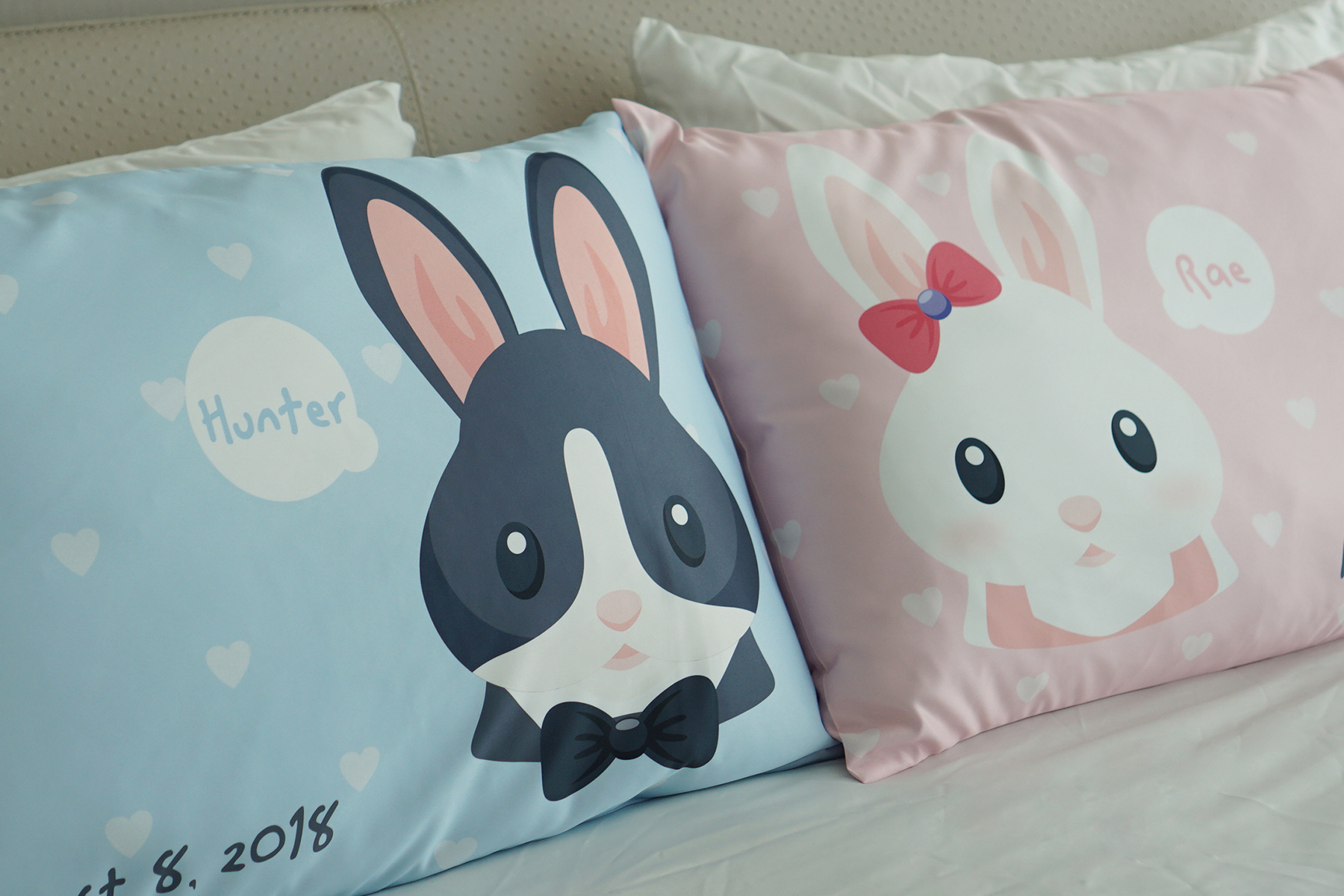 ปลอกหมอนหนุนคู่ พิมพ์ลายเต็มผืน Couple Rabbit - Pink&Blue