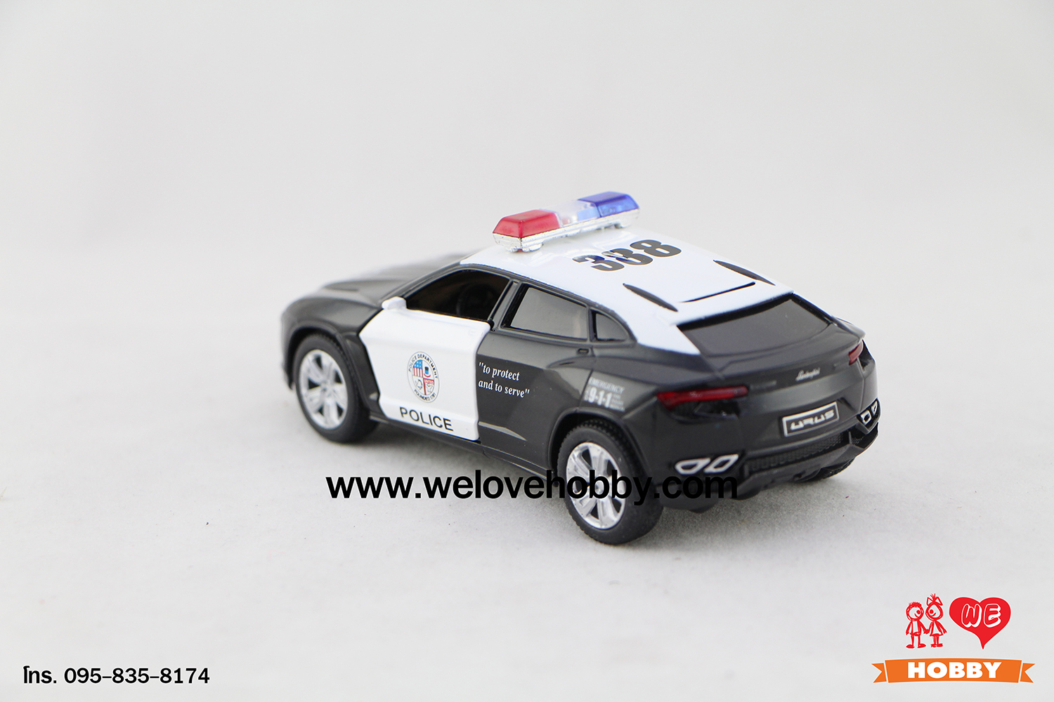 โมเดลรถตำรวจ Lamborghini Urus สีดำ-ขาว Scale 1:38
