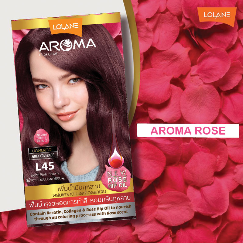 ครีมเปลี่ยนสีผม โลแลน อโรมา คัลเลอร์ ครีม Lolane Aroma L45 สีน้ำตาลอ่อนประกายชมพู 145 กรัม