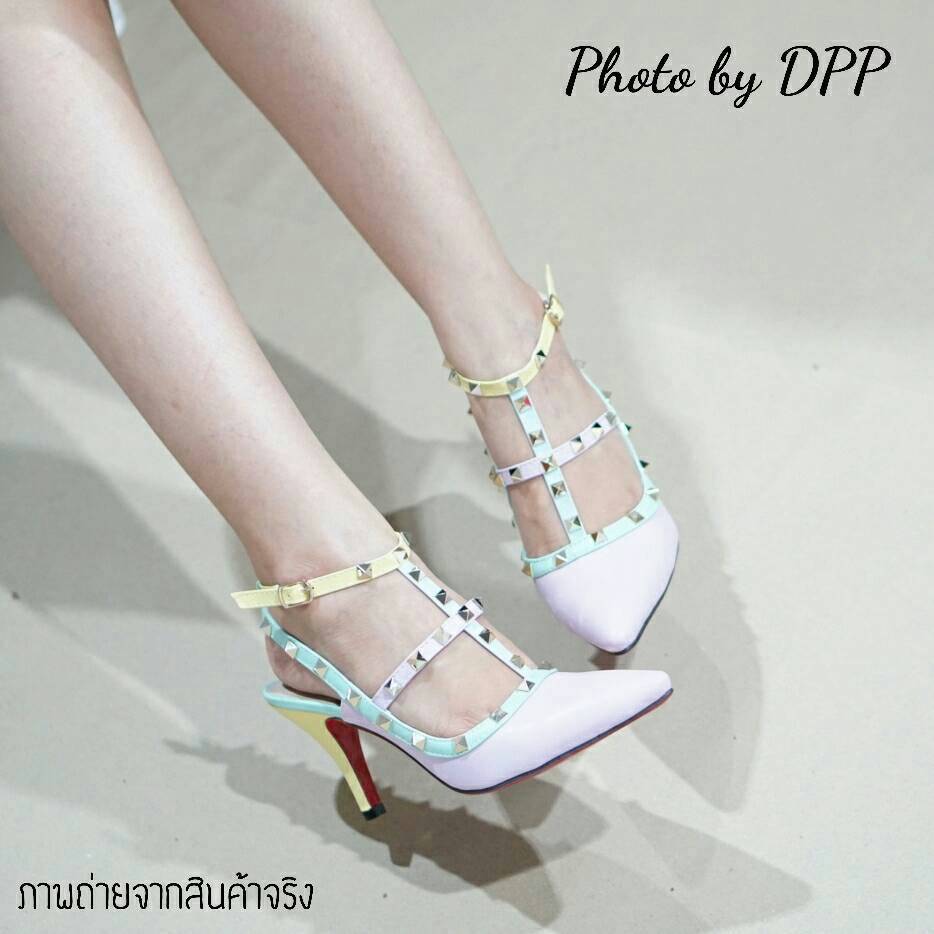 พร้อมส่ง : รองเท้าแฟชั่น Valentino Pastel Heels 2015 (สีม่วง)