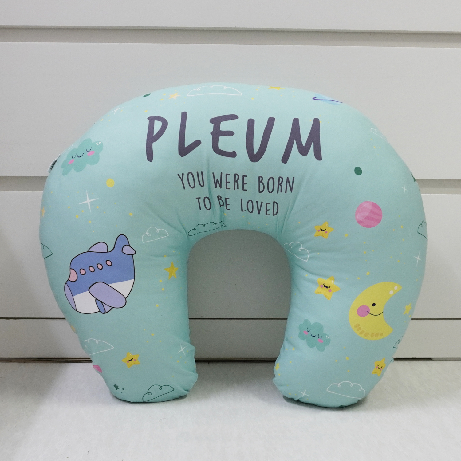 หมอนรองให้นม สั่งทำใส่ชื่อ ลาย Plane - Mint