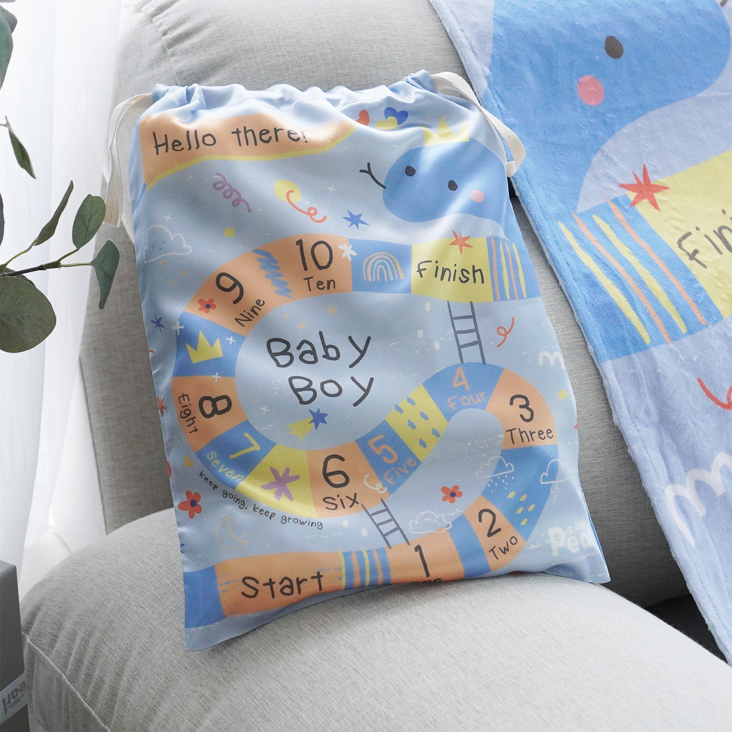 ผ้าห่ม Minky 75x100cm พร้อมส่ง ลายมังกร Snake and Ladders - Blue