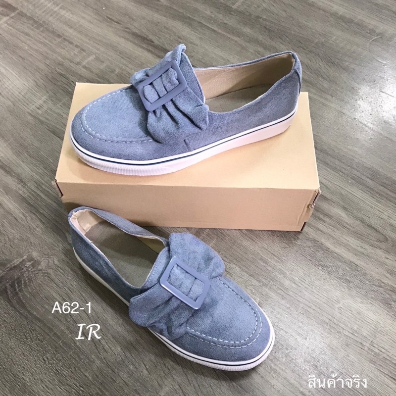 รองเท้าผ้าใบทรงคัทชูแต่งโบว์ (สีชมพู)