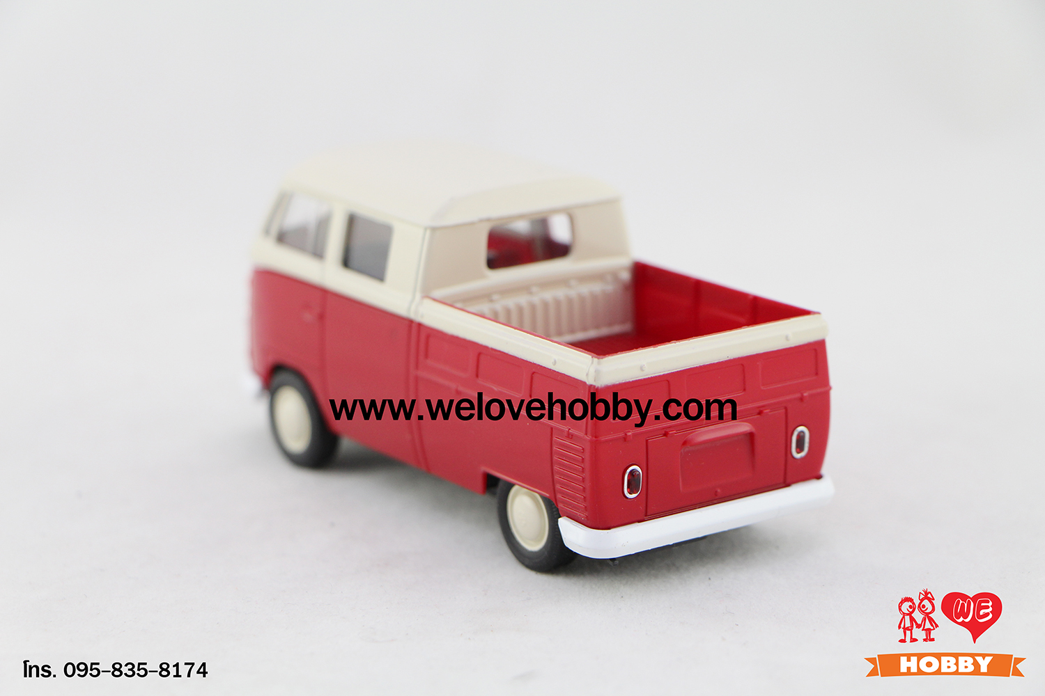 โมเดลรถกระบะโฟล์คคลาสสิค Volkswagen Type 1 Double Cabin Pick Up สีแดง-ครีม Scale 1:34-1:39