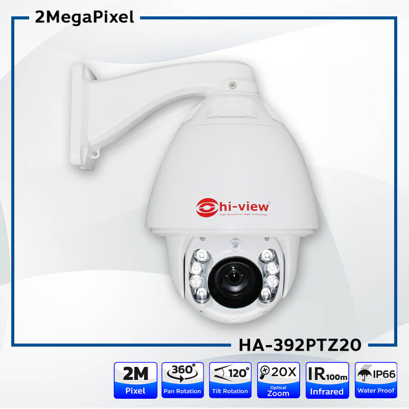 ขายถูก Hi-view HA-392PTZ20 (Hiview Speed Dome Camera 2 MP 2 in 1) กล้องวงจรปิดไฮวิว 2 ล้านพิกเซล ใช้งานภายนอกและภายใน หมุนได้ 360 องศา ก้ม/เงย 120 องศา ซูมแบบ Optical ได้ 20 เท่า ประกันศูนย์