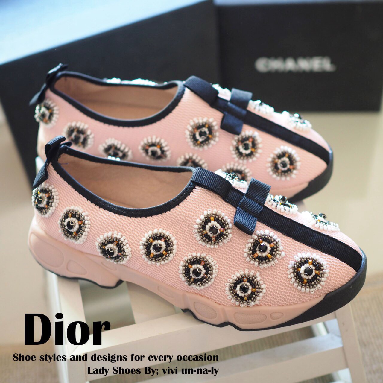 รองเท้า Dior Fusion Sneakers ลายปัด (สีชมพู)