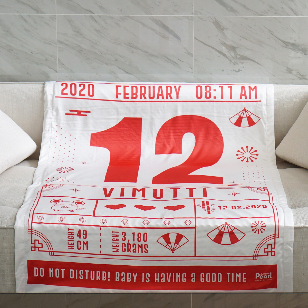 ผ้าห่มเด็ก ใส่ประวัติแรกเกิด ลาย Chinese Calendar - White/Red