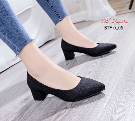 รองเท้าคัทชูส้นตันกลิตเตอร์ (สีดำ)