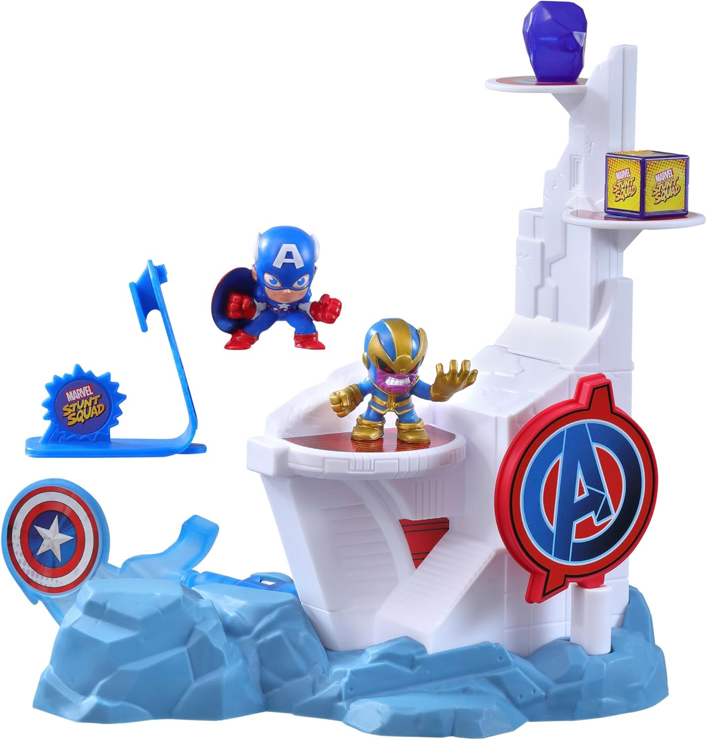 Hasbro Marvel Stunt Squad Tower Smash Playset, Captain America and Thanos Action Figures (1.5”) ฮาสโบร มาร์เวล สตันท์ สควอด กัปตัน อเมริกา และ ธานอส เพลย์เซ็ท