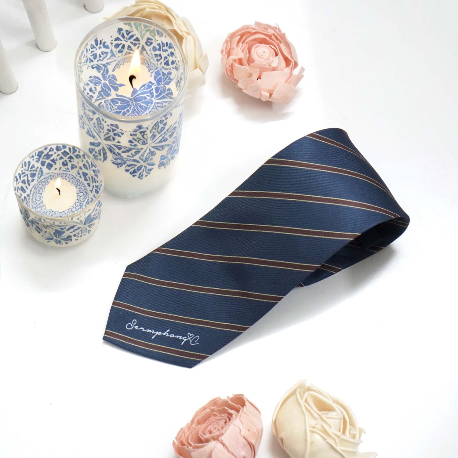 เนคไท สั่งทำใส่ชื่อ ขนาด 3.5" - Stripe - Navy