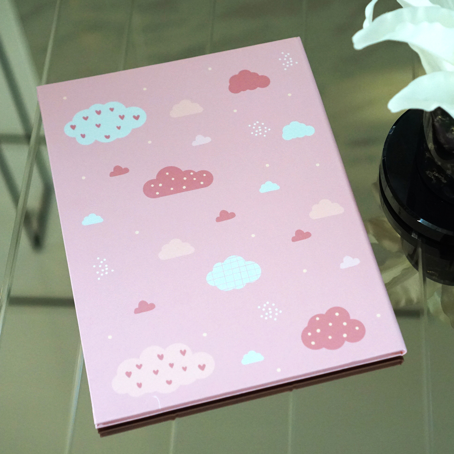 แฟ้มทะเบียนสมรส/สูติบัตร สั่งทำใส่ข้อความ ลาย Little Cloud - Pink