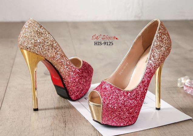 รองเท้าคัทชูส้นสูงกลิตเตอร์ (สีแดง)