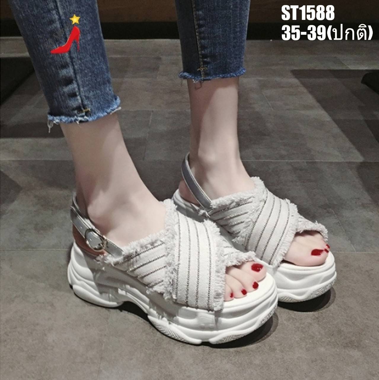 รองเท้าลำลอพื้นSportหน้าไขว้ (สีดำ)