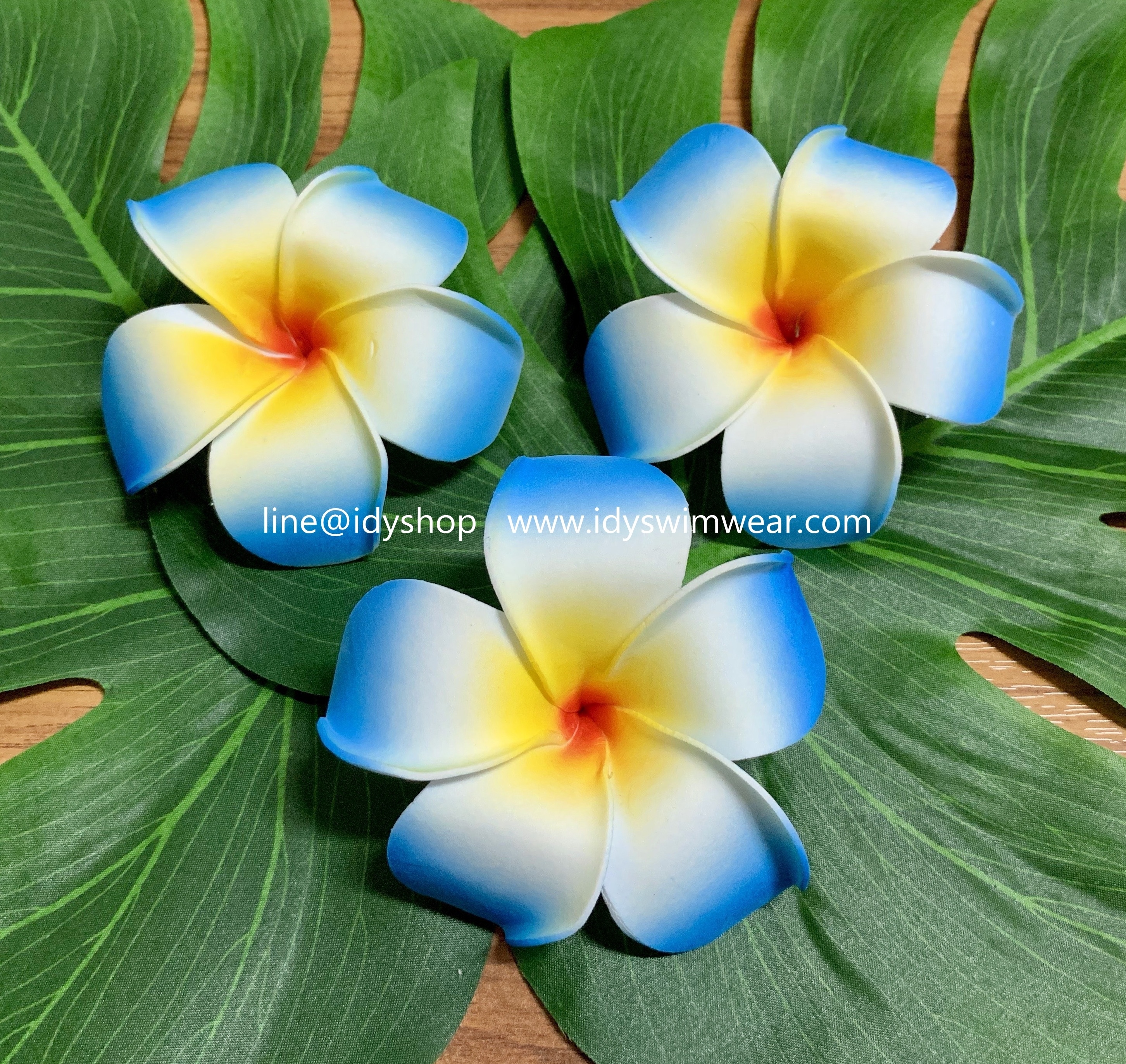 Set 3 ดอก กิ๊บติดผม plumeria กิ๊บ ดอกไม้ ดอกลีลาวดี เกาหลี ขนาด 9 เซนติเมตร สีฟ้า