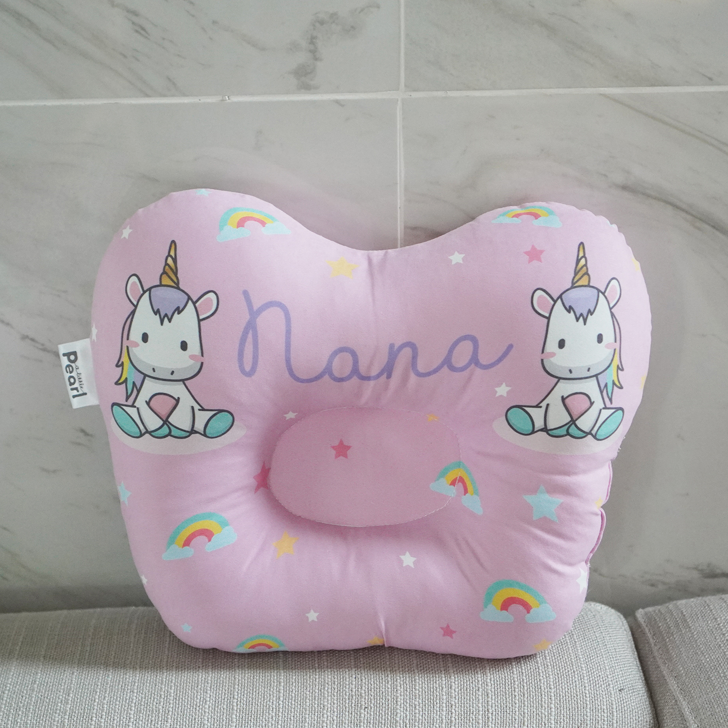 หมอนเด็ก หมอนหลุม Baby Pillow สั่งทำใส่ชื่อ ลาย Unicorn - Pink Lavender