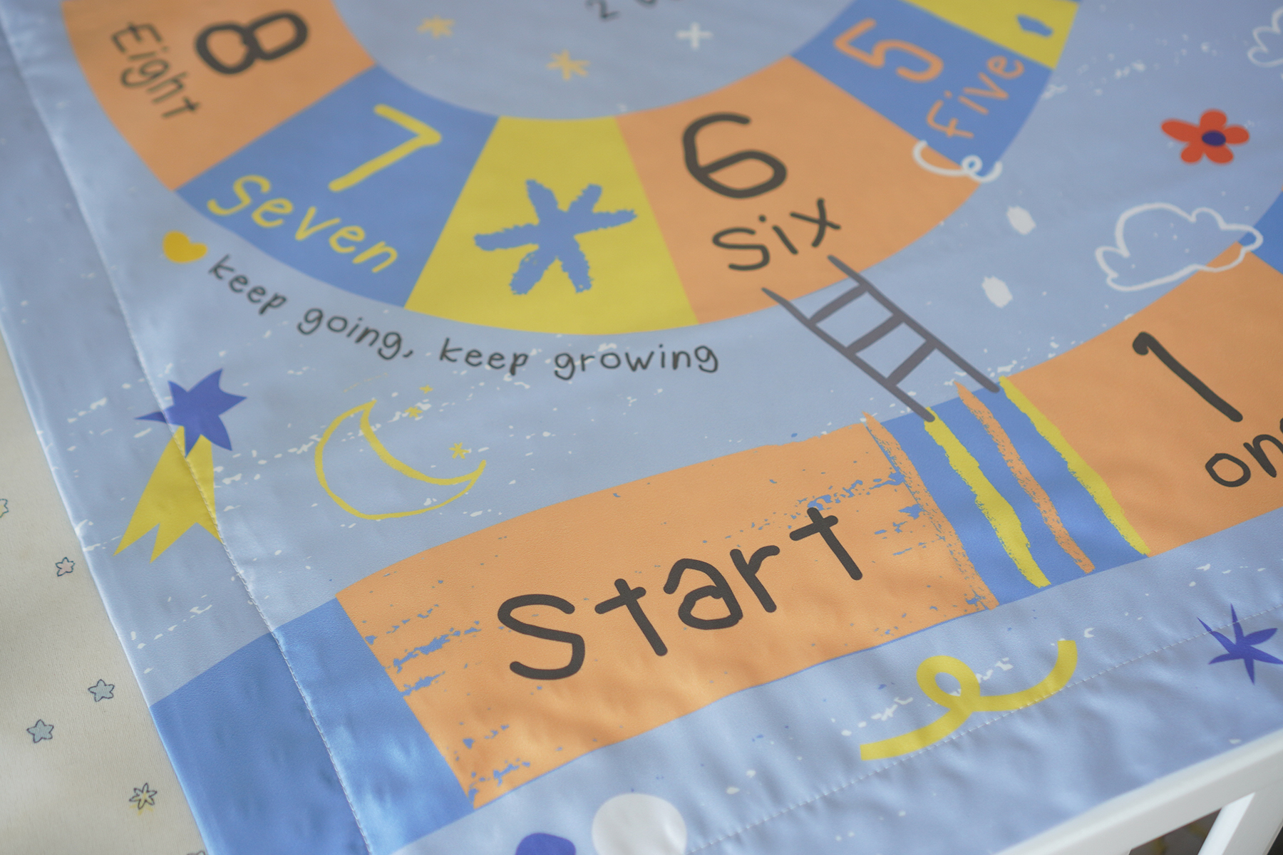 ผ้าห่มเด็ก สั่งทำใส่ชื่อ ลาย Snake and Ladders - Blue