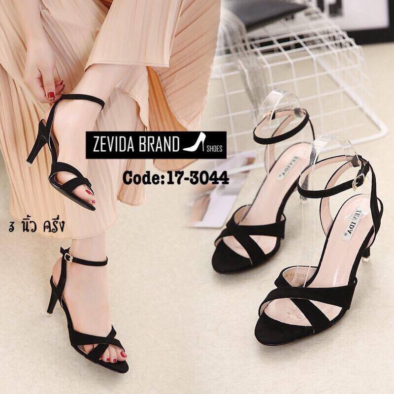 รองเท้าส้นเข็มสักหลาดรัดส้น (สีดำ)