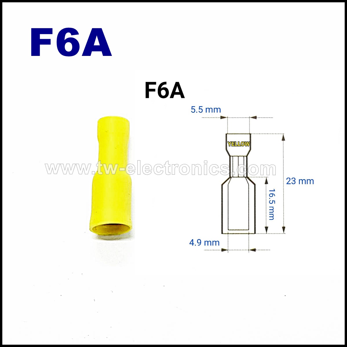 หางปลาเสียบกลม ตัวเมีย หุ้มเต็ม(สีเหลือง) T-LUG / F6A
