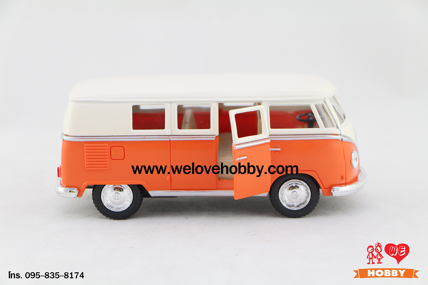 โมเดลรถตู้โฟล์คคลาสสิค 1962 Volkswagen Classical Bus สีส้ม-ครีม Scale 1:32