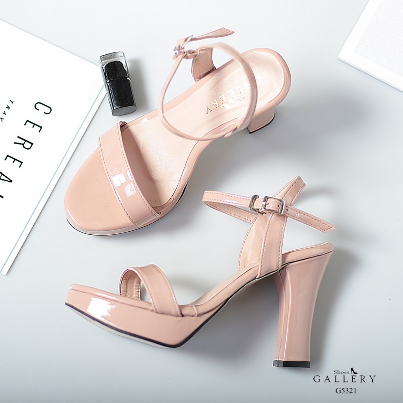 รองเท้าส้นแท่งรัดข้อ (สีชมพู)