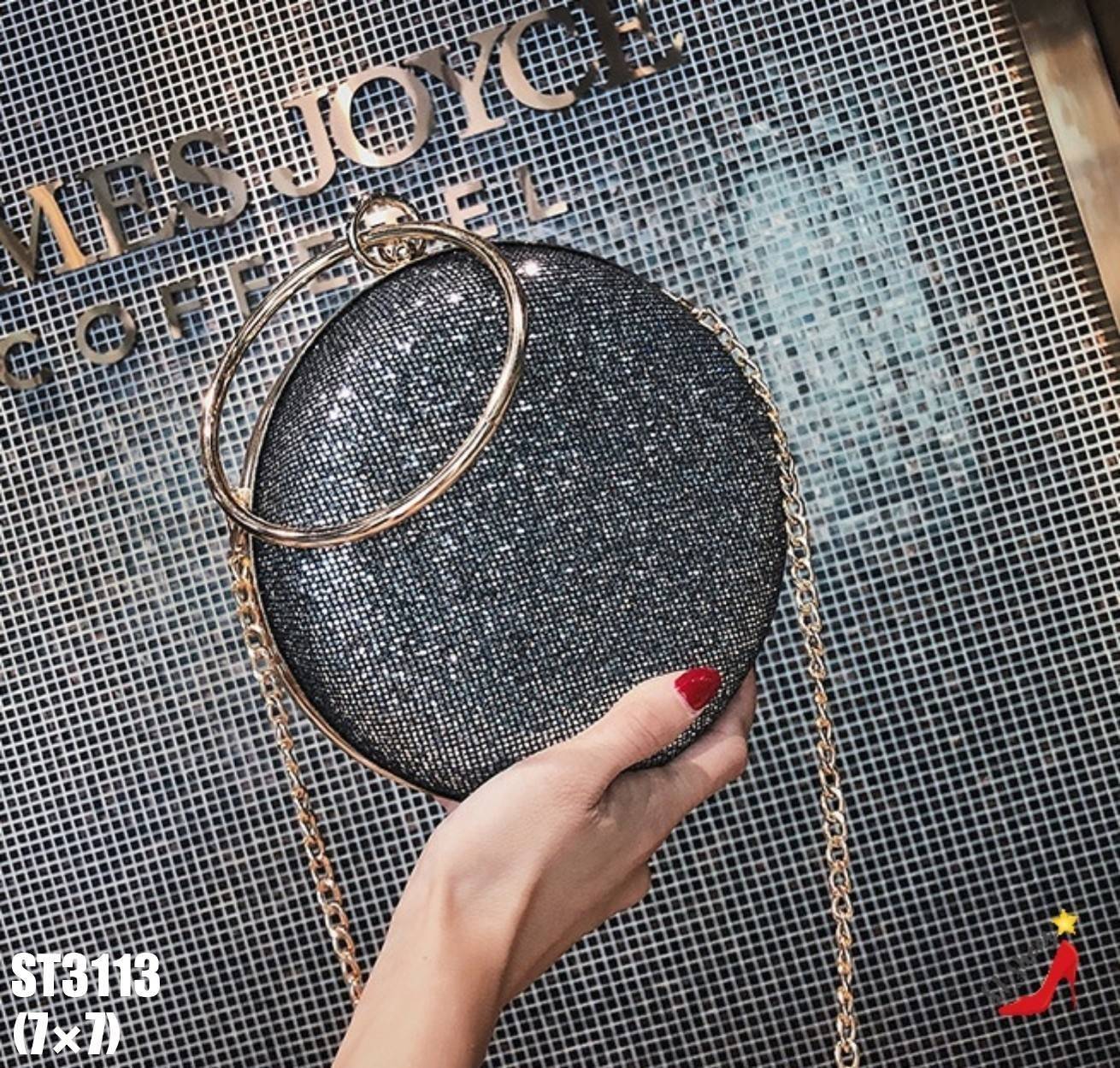 กระเป๋ากลิตเตอร์ทรงกลม (สีเทา)