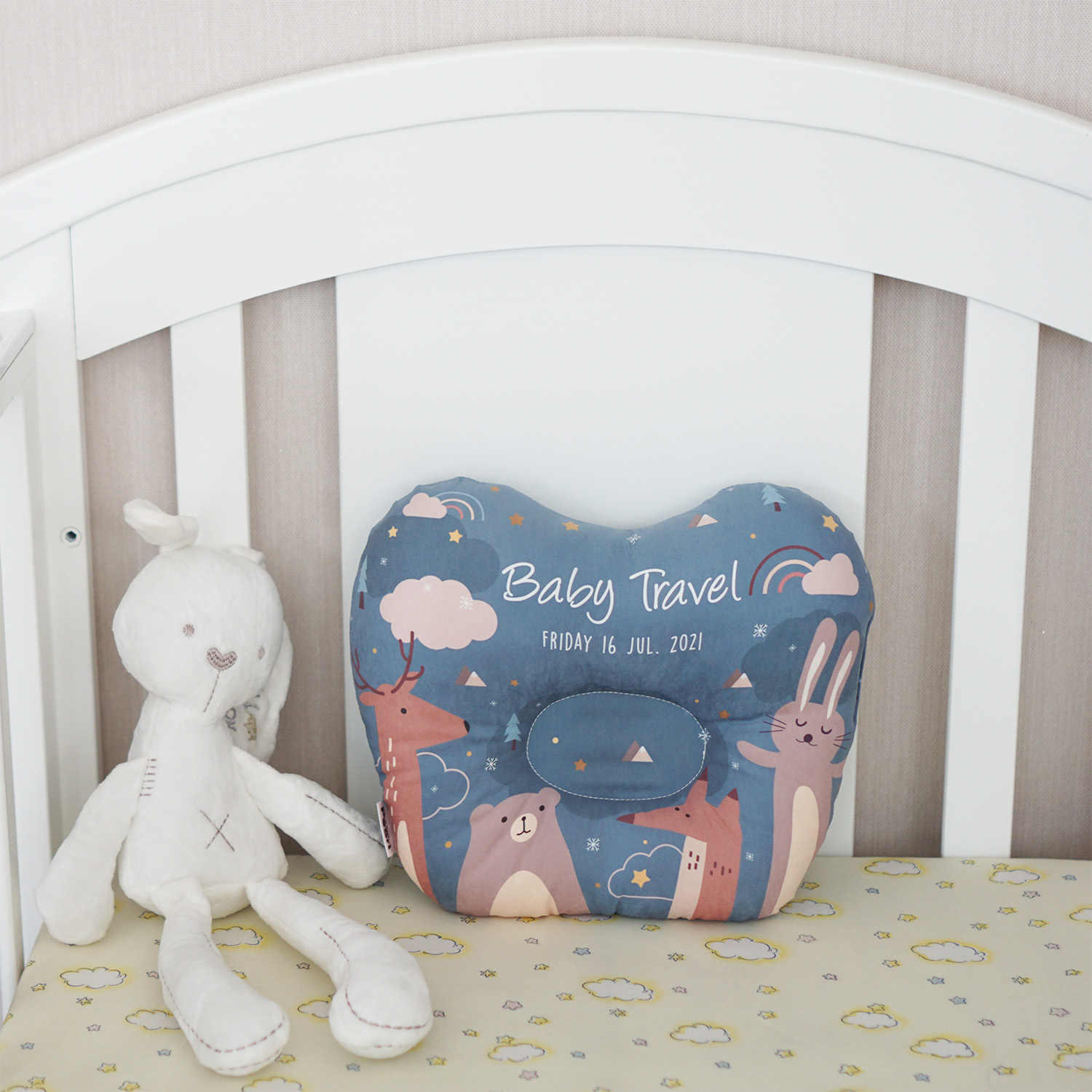 หมอนเด็ก หมอนหลุม Baby Pillow สั่งทำใส่ชื่อ ลาย Woodland - Midnight Green
