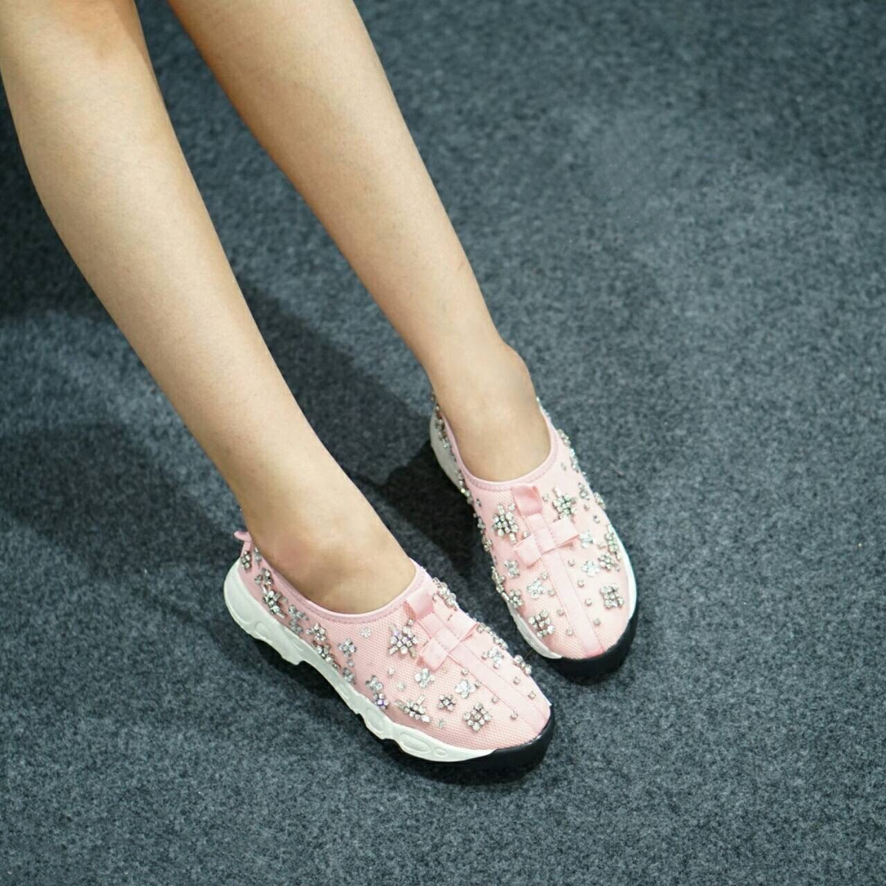 รองเท้า Dior Fusion Sneakers ลายคริสตัล (สีชมพู)