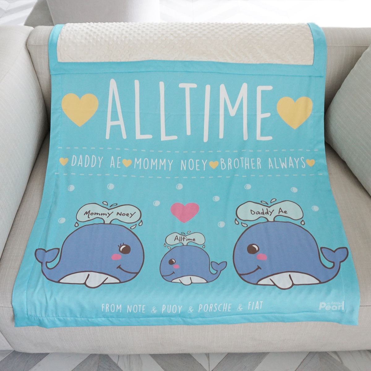 ผ้าห่ม สั่งทำใส่ชื่อ ลายวาฬ / Whale - Turquoise ไซส์ใหญ่ 100x150cm