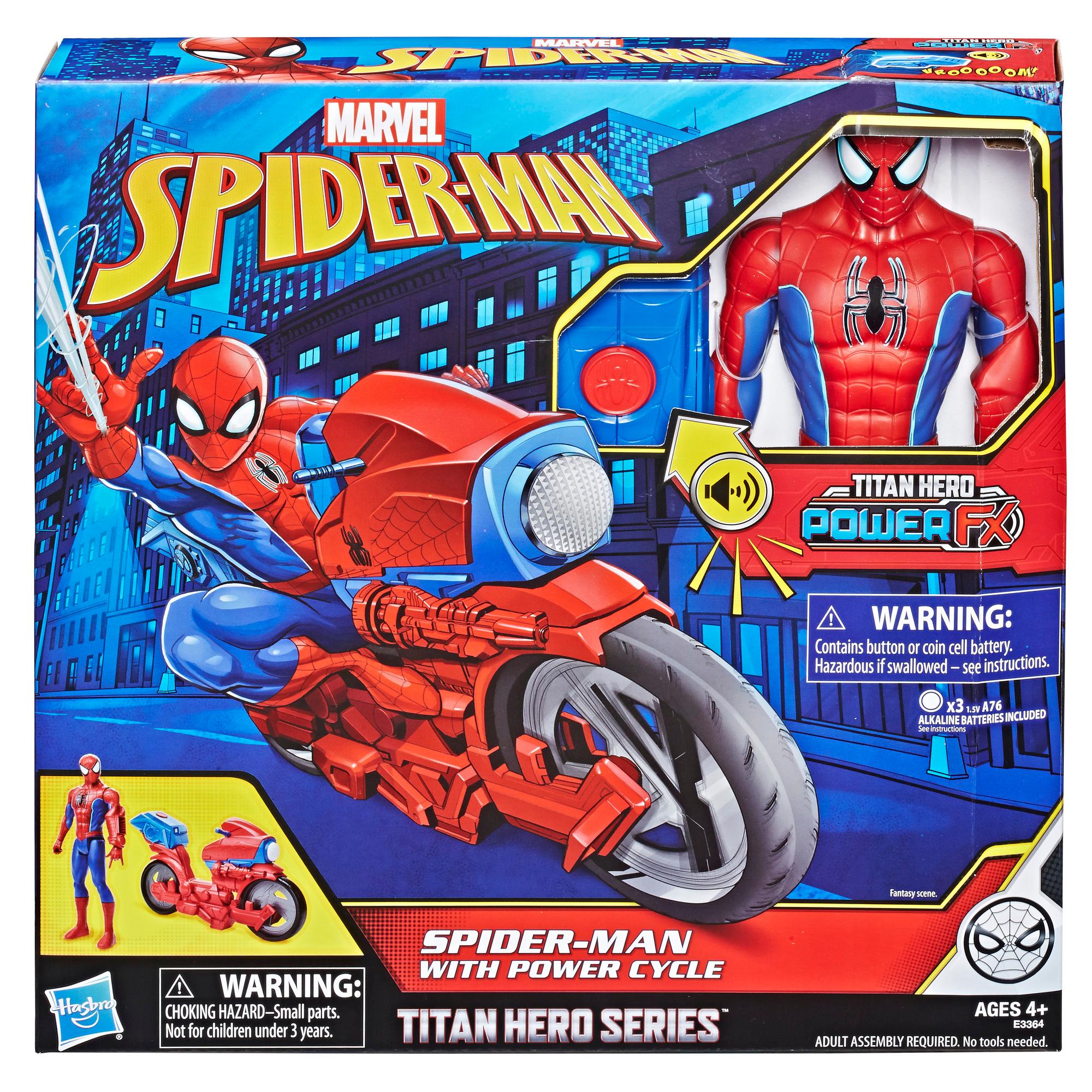 Hasbro Marvel Titan Hero Series Spider-Man Figure with Power FX Cycle Plays Sounds and Phrases ฮาสโบร มาร์เวล หุ่นโมเดลฟิกเกอร์ สไปเดอร์แมน ขนาด 12 นิ้ว มีเสียง พร้อมมอเตอร์ไซด์ ลิขสิทธิ์แท้