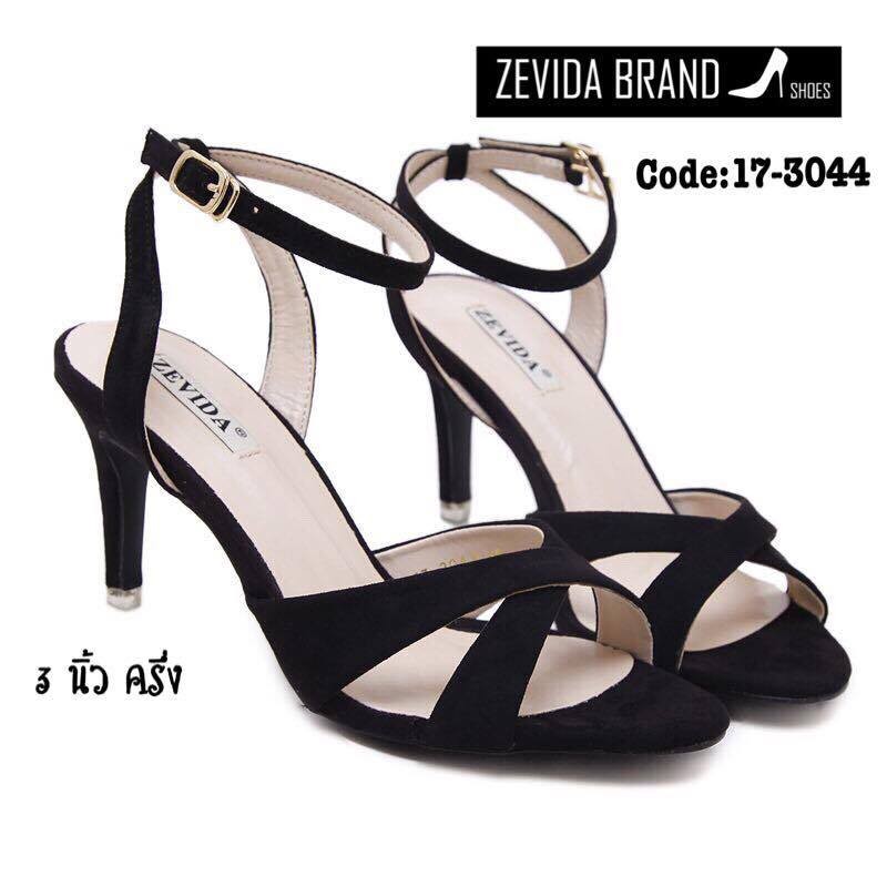 รองเท้าส้นเข็มสักหลาดรัดส้น (สีดำ)