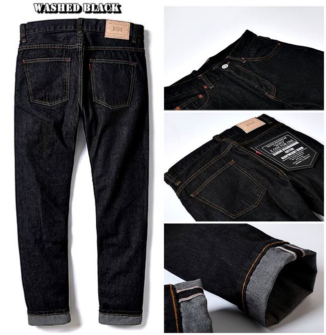 001047 กางเกงยีนส์ XOFO Selvage Denim 14Oz สไตล์วินเทจ Version Jeans Black Small Straight ผ้าริมแดง Size 28-38