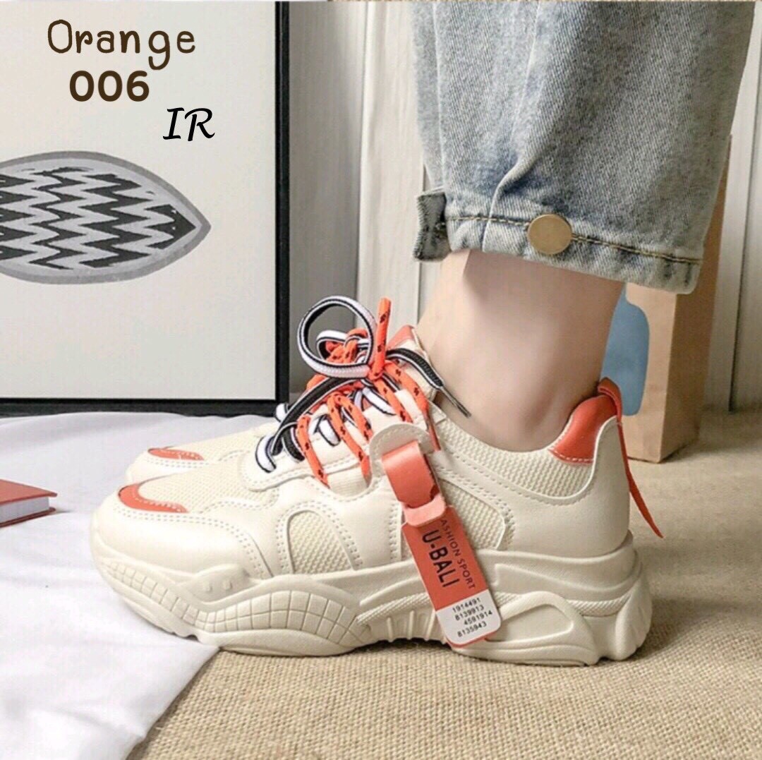 รองเท้าผ้าใยทรงSportแต่งป้ายสี (สีเหลือง)