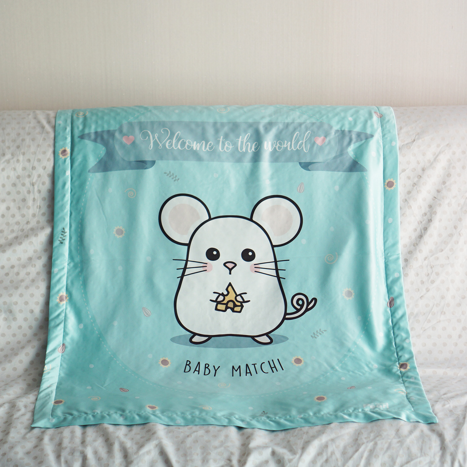 ผ้าห่มเด็ก ใส่ชื่อ ลาย Mini Mouse - Mint