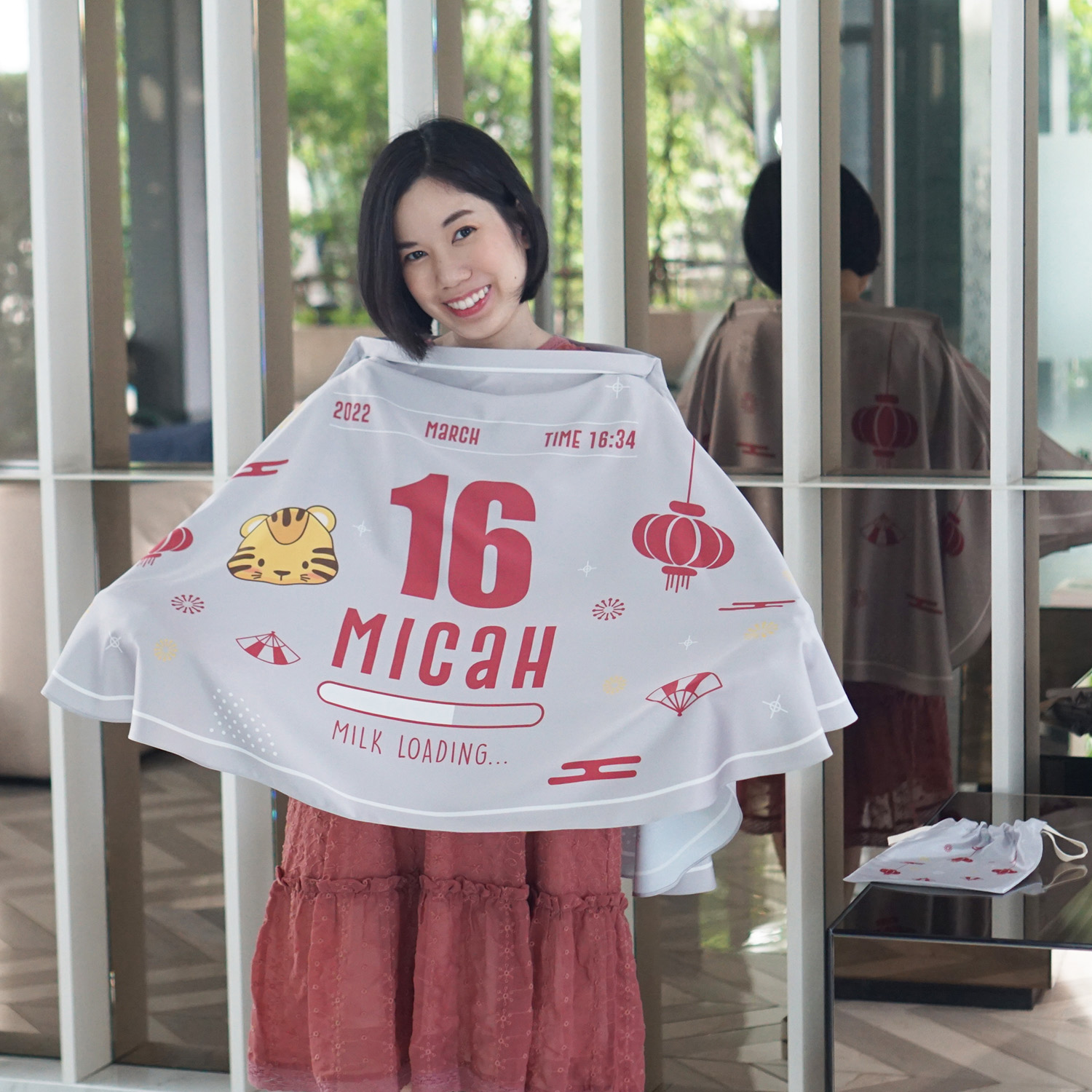 ผ้าคลุมให้นม สั่งทำใส่ชือ ลาย Chinese Calendar - Grey