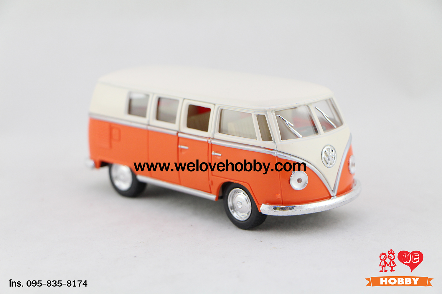 โมเดลรถตู้โฟล์คคลาสสิค 1962 Volkswagen Classical Bus สีส้ม-ครีม Scale 1:32
