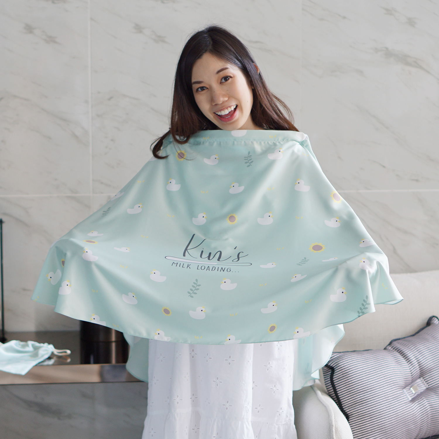 ผ้าคลุมให้นม สั่งทำใส่ชือ ลาย Pattern - Duck - Mint