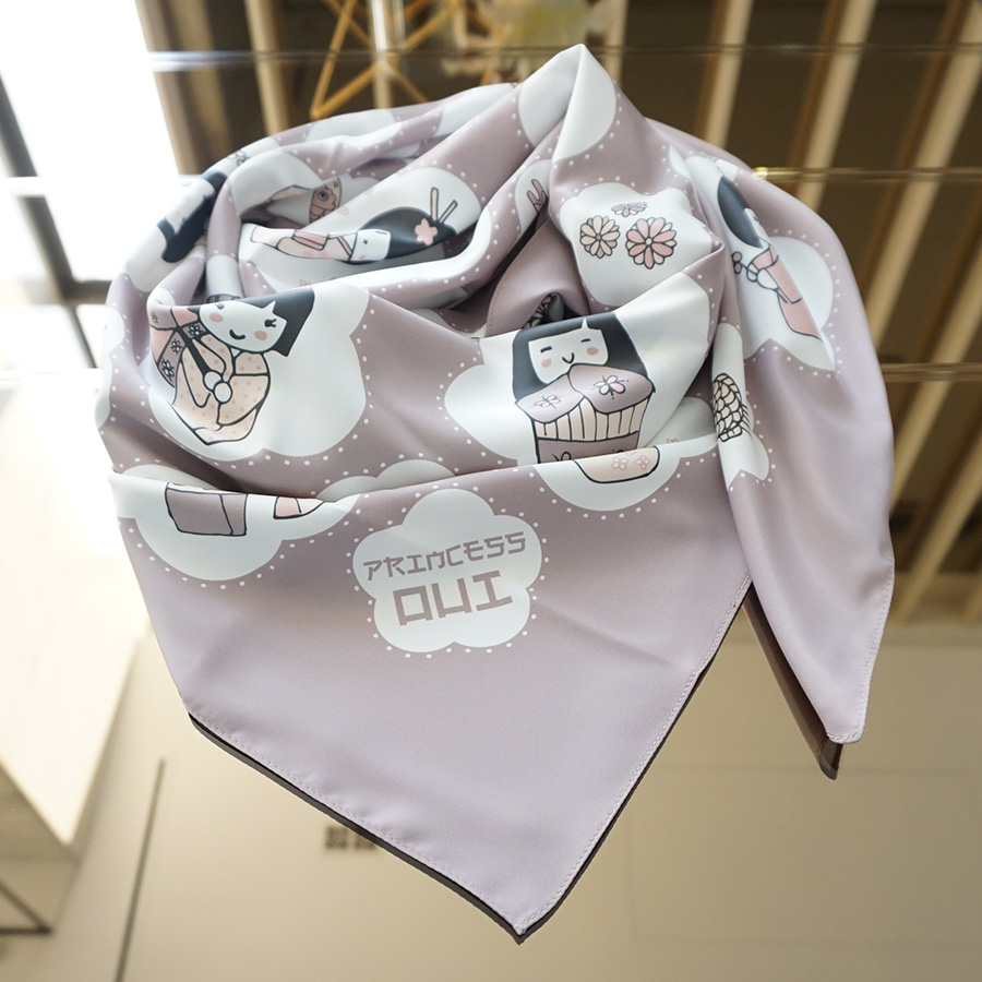 ผ้าพันคอสั่งทำใส่ชื่อ ลาย Japanese Dolls - Taupe