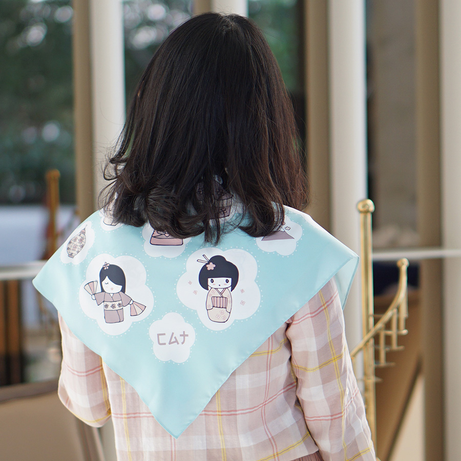 ผ้าพันคอสั่งทำใส่ชื่อ ลาย Japanese Dolls - Mint