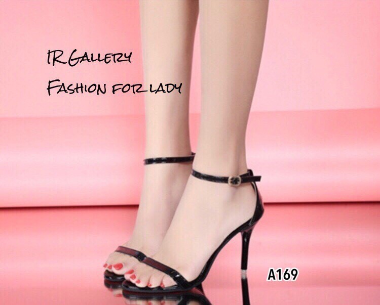 รองเท้าส้นสูงสายคาดเล็ก (สีดำ)