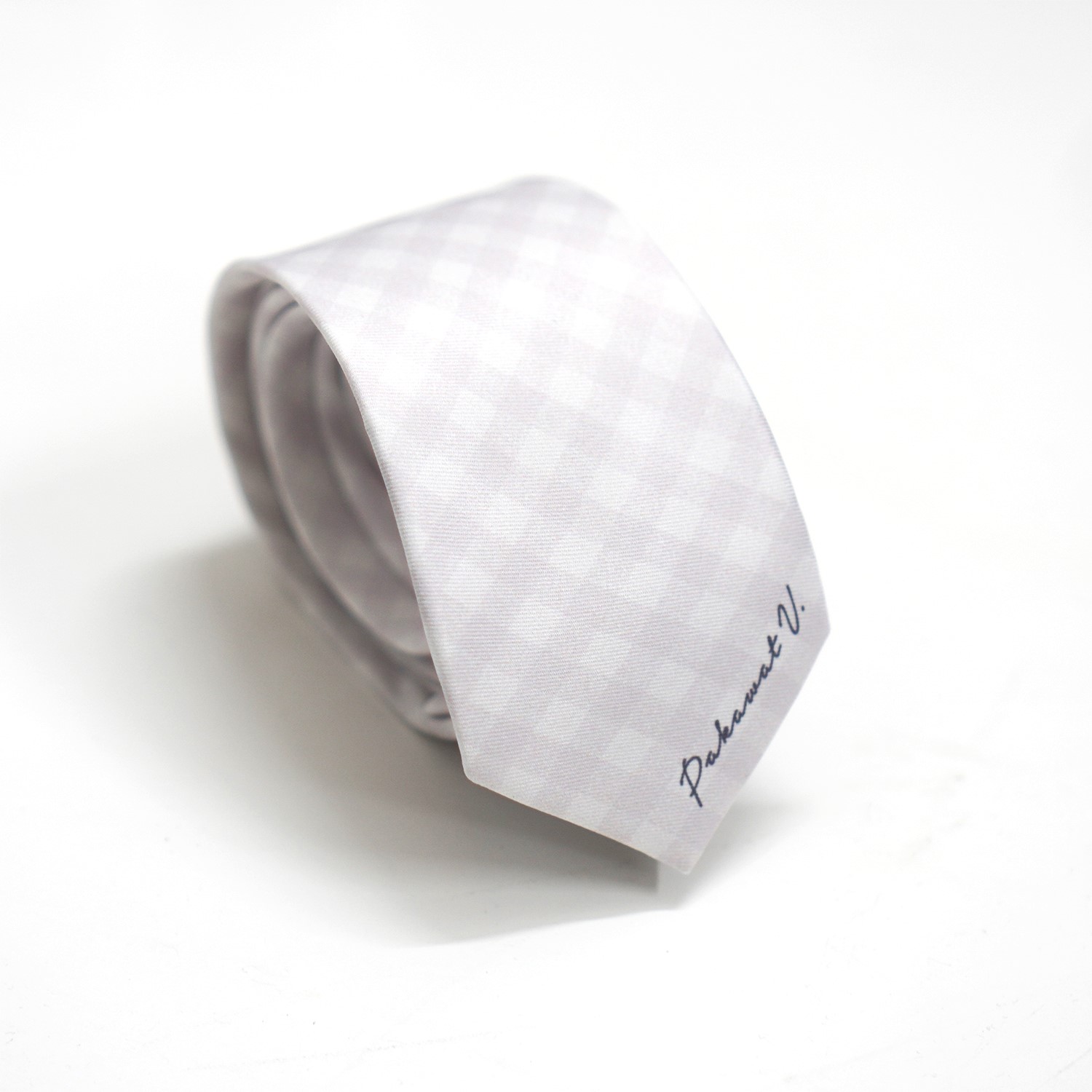 เนคไท สั่งทำใส่ชื่อ ขนาด 2.5" - Gingham Classic - Grey