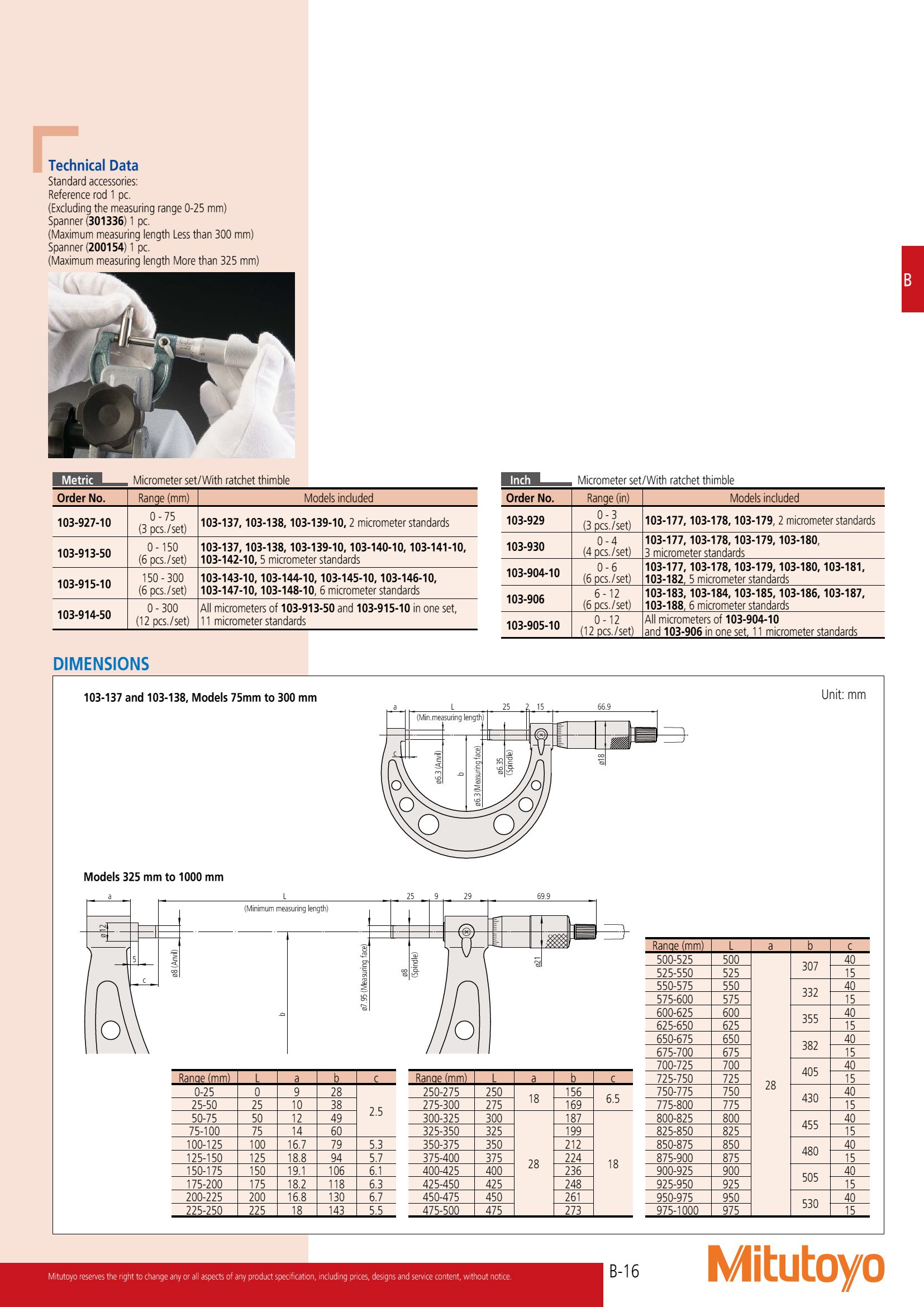 Micrometer | ไมโครมิเตอร์ MITUTOYO [JAPAN] Model : 103-129 [Metric] | Range = 0-25mm | Graduation = 0.001 | Standard Model