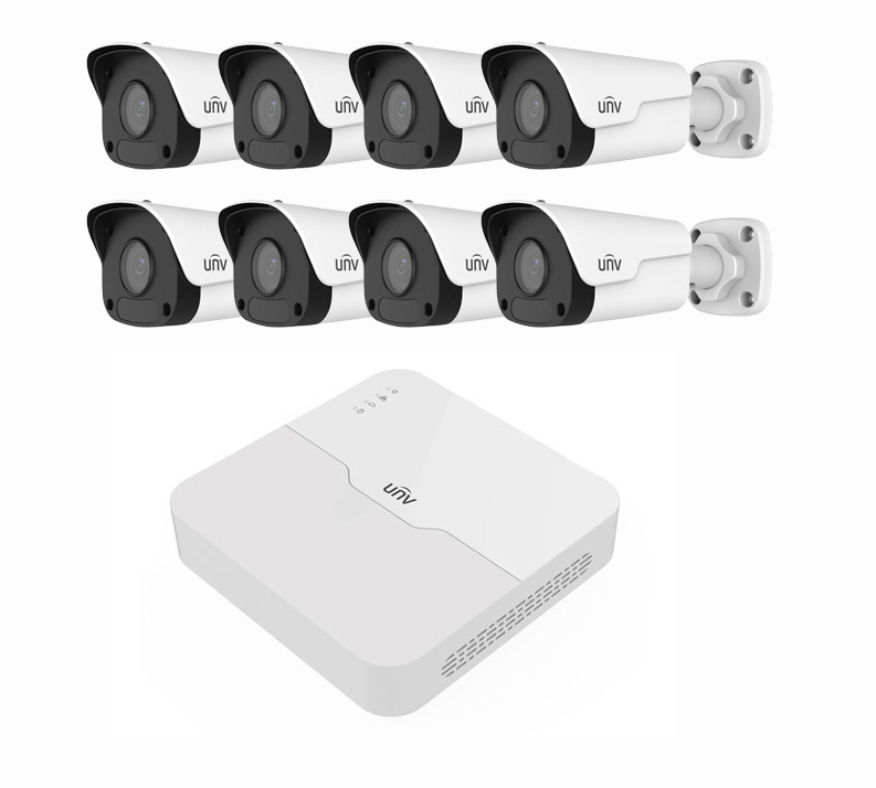 ชุดกล้องมาตรฐานพร้อมใช้งาน KIT-UNV-2MP4,กล้อง 8 ตัว IPC2122CR3-PF40-A, เครื่องบันทึก 1 ตัว NVR301-08LS3-P8