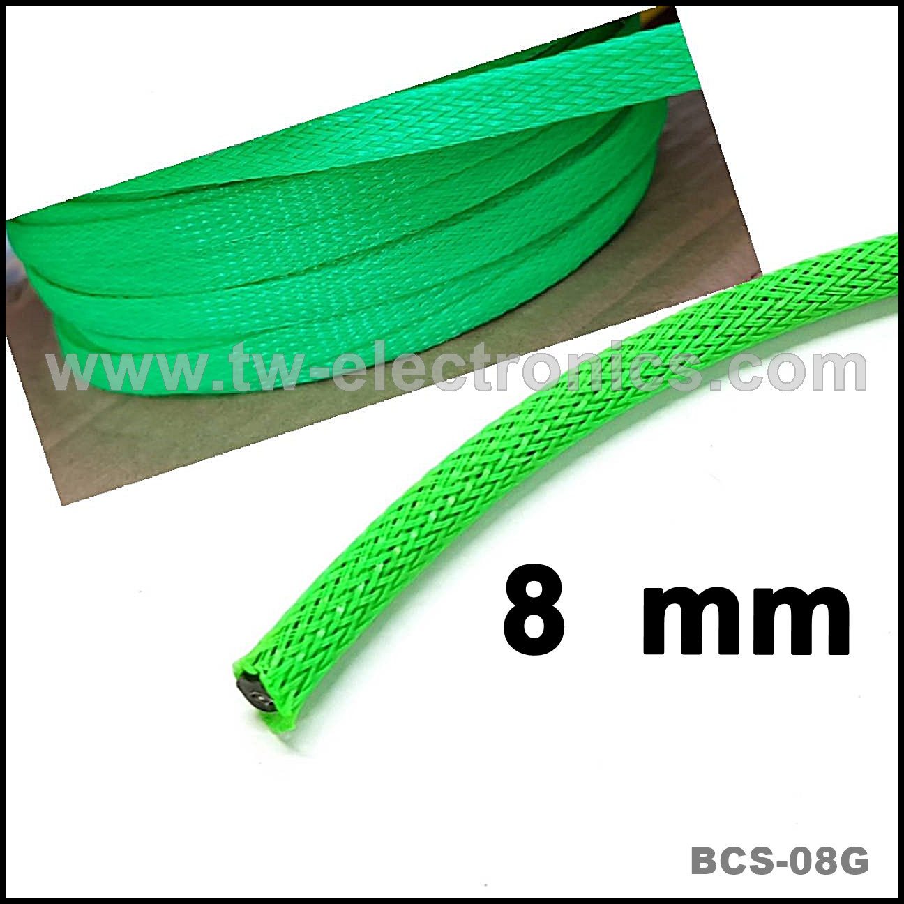 สายถัก 8 mm (สีเขียว) / BCS-08G