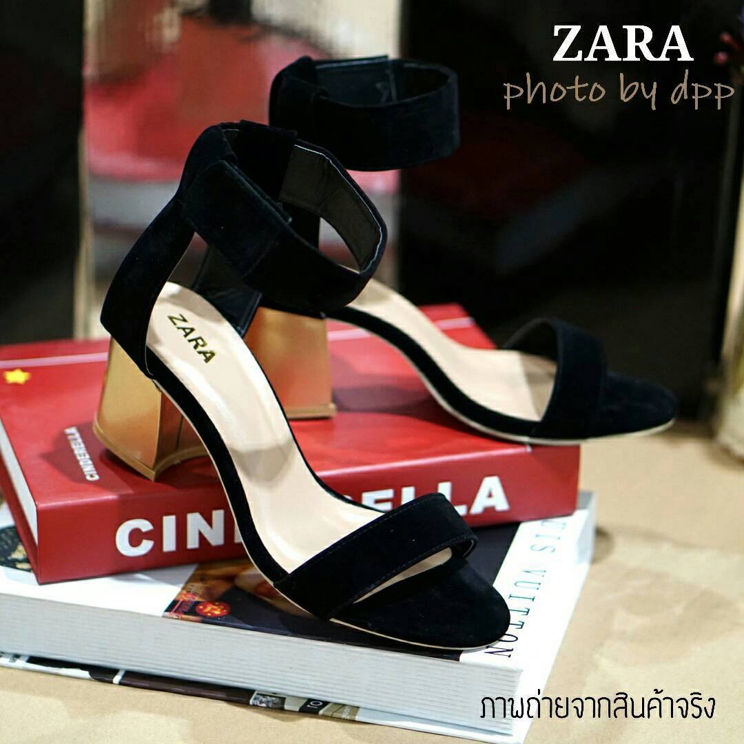 พร้อมส่ง : รองเท้าส้นตันหนังกำมะหยี่ (สีดำ)