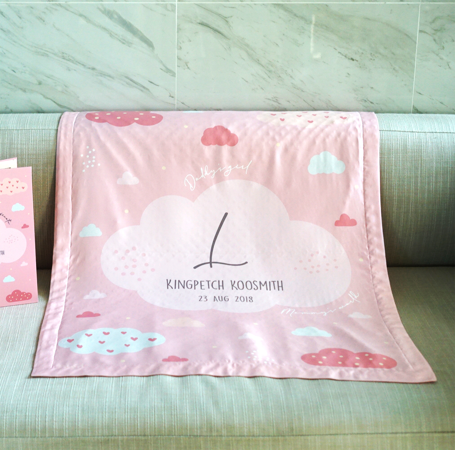 ผ้าห่ม สั่งทำใส่ชื่อ ลาย Little Cloud - Pink